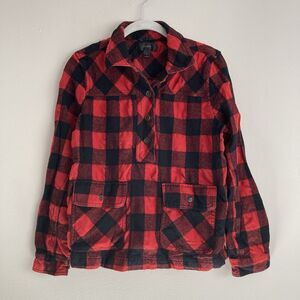J Crew Womens Red Buffalo Plaid Flannel Shirt Size Small Wool Blend Pockets